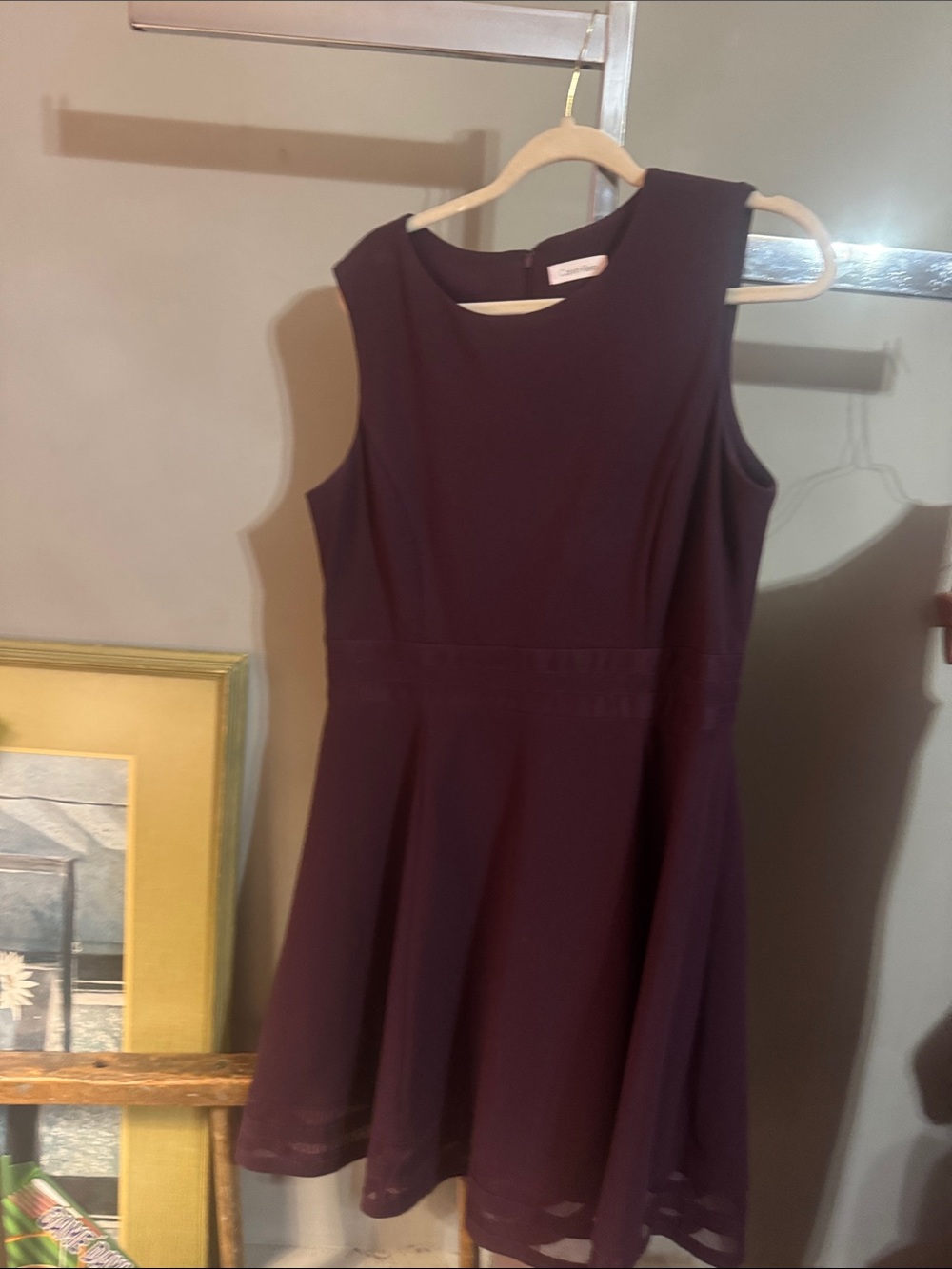 Calvin Klein Plum Sleeveless Fit-and-Flare Dress S-2